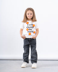 Graphic Tee with Crochet Flower Details