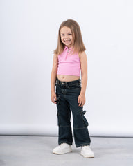 Ribbed Polo Zip Crop Top