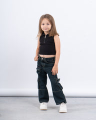 Ribbed Polo Zip Crop Top