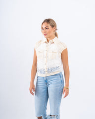 Lace Striped Buttoned Vest