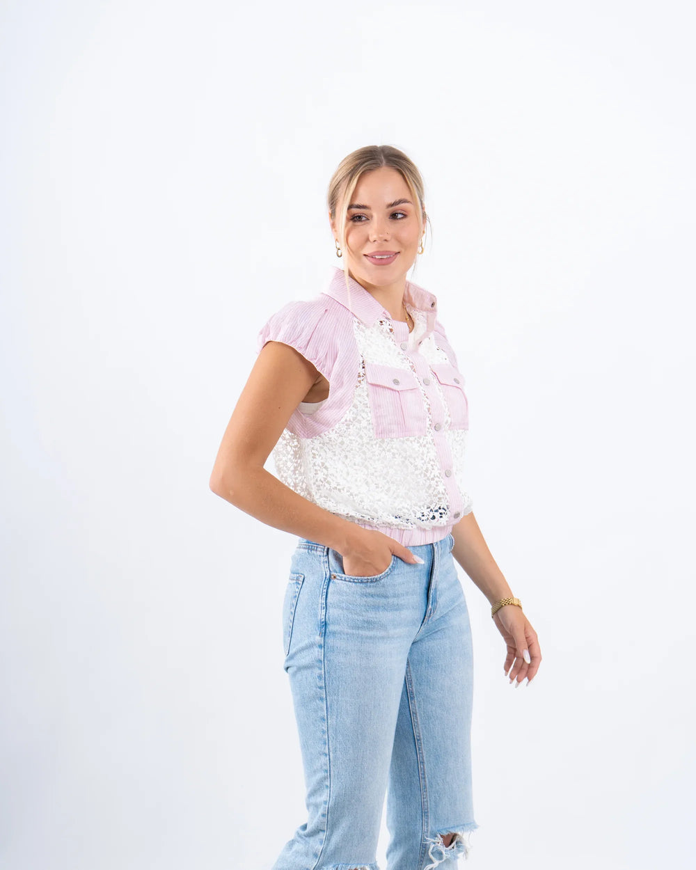 Lace Striped Buttoned Vest - Venti