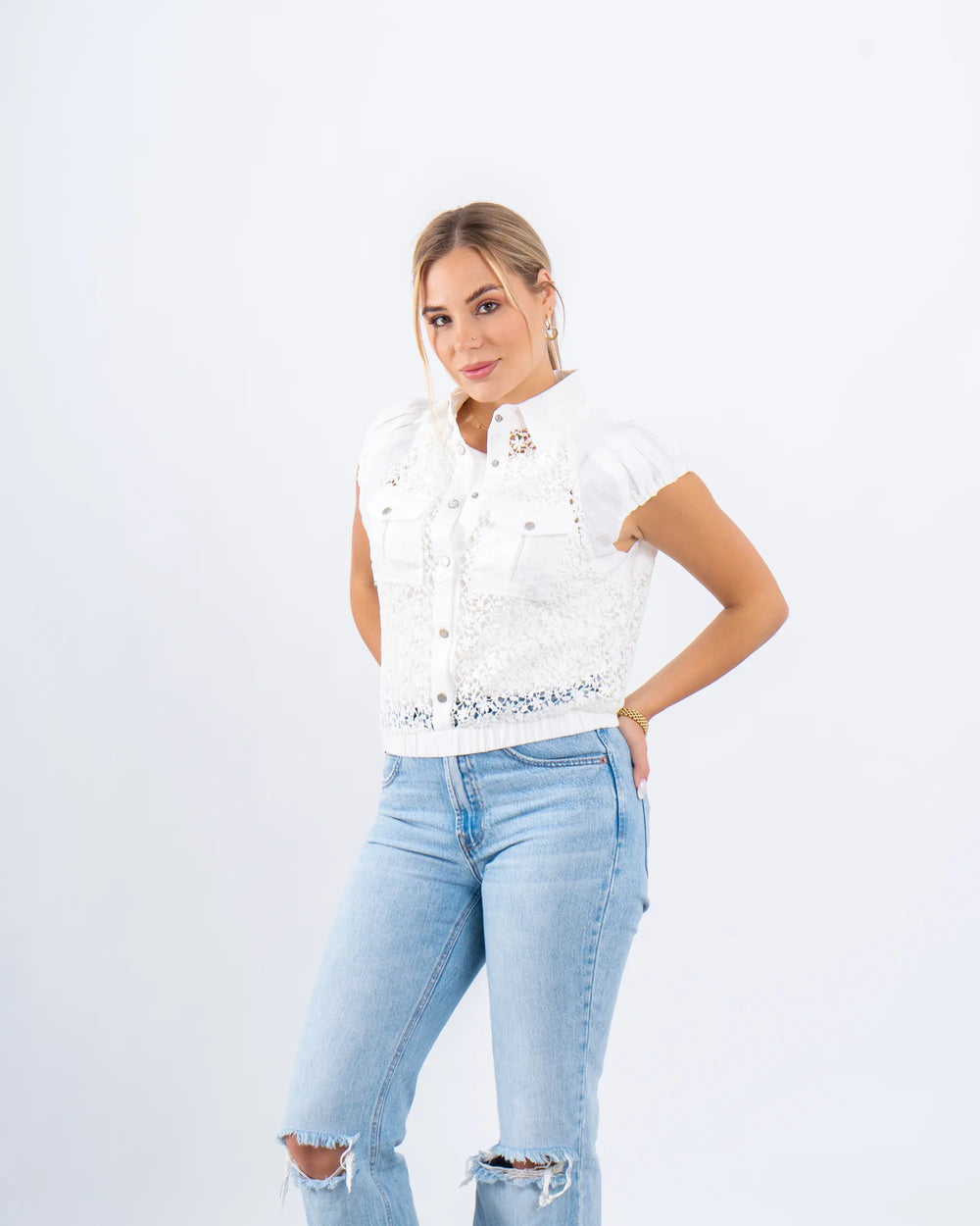 Lace Striped Buttoned Vest - Venti