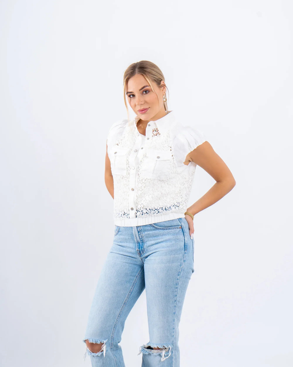 Lace Striped Buttoned Vest - Venti