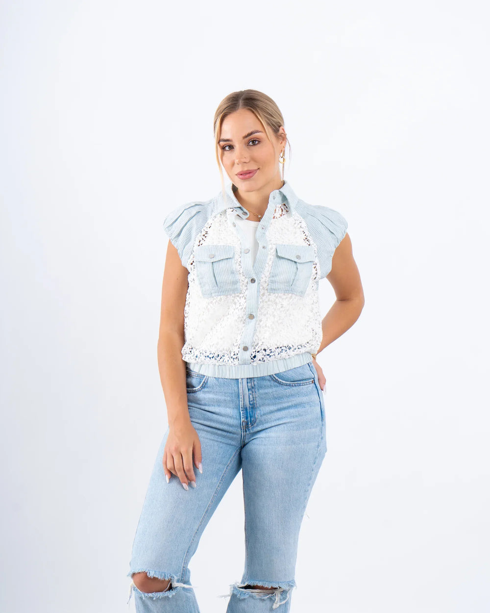 Lace Striped Buttoned Vest - Venti