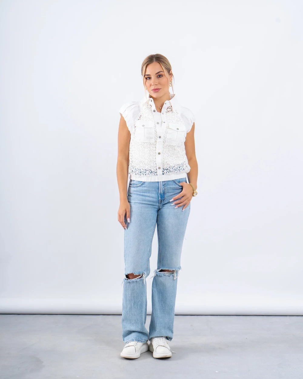Lace Striped Buttoned Vest - Venti