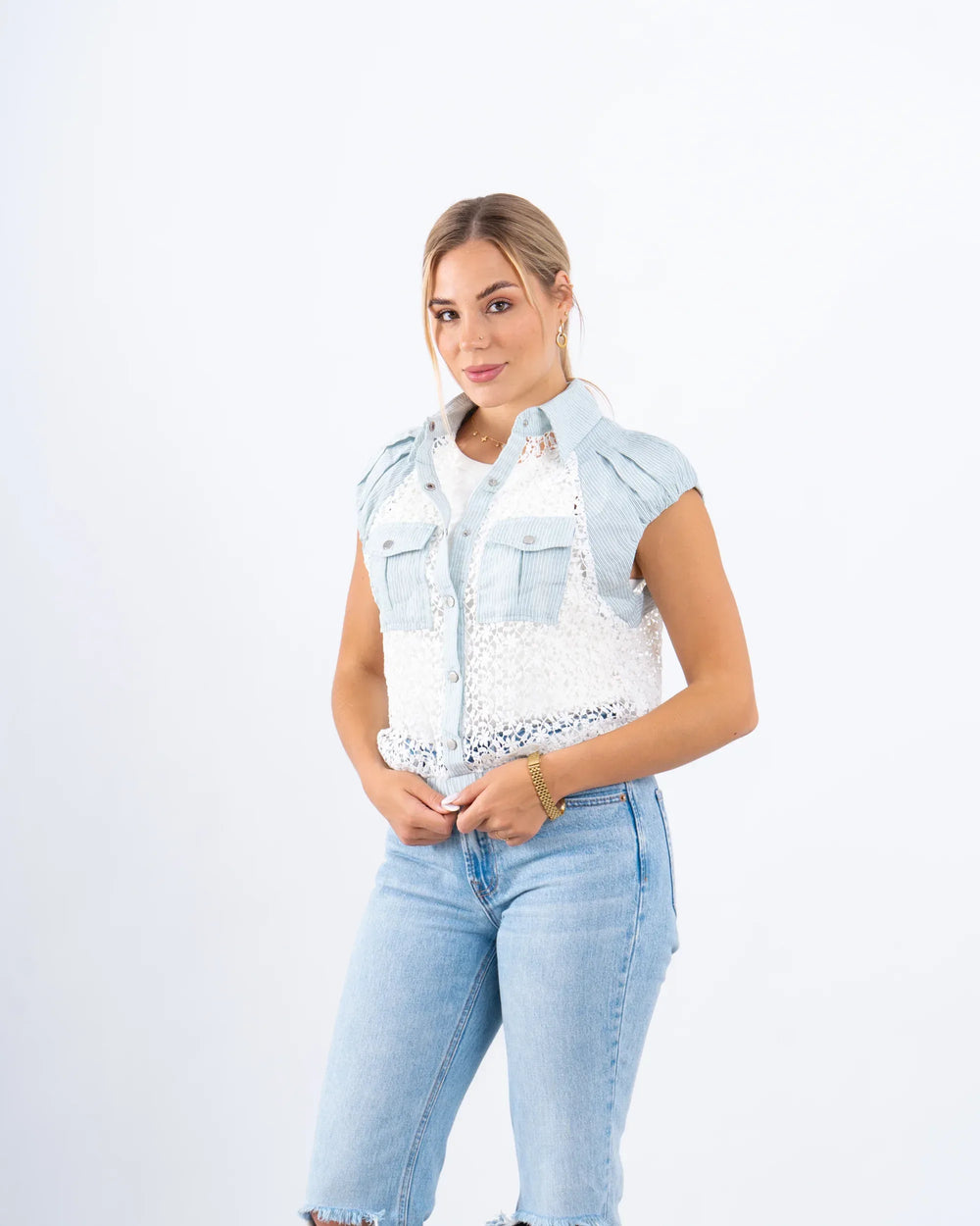 Lace Striped Buttoned Vest - Venti