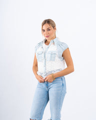 Lace Striped Buttoned Vest