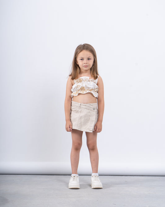 Ruffle Crop Top With Gold Accents