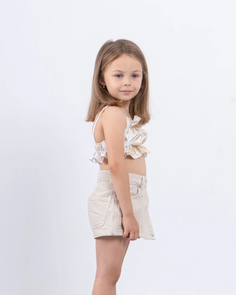 Ruffle Crop Top With Gold Accents - Venti