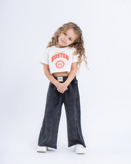 Wide-Leg Stone-Wash Pants