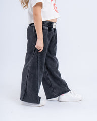 Wide-Leg Stone-Wash Pants