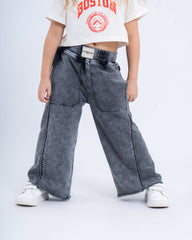 Wide-Leg Stone-Wash Pants