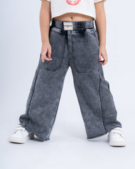 Wide-Leg Stone-Wash Pants