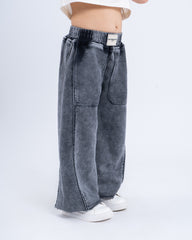 Wide-Leg Stone-Wash Pants