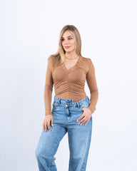 Ruched Long-Sleeve Bodysuit