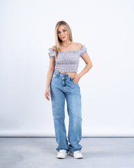 Smocked Off-Shoulder Crop Top