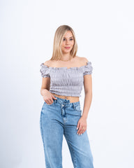 Smocked Off-Shoulder Crop Top