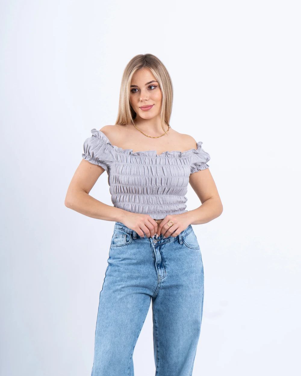 Smocked Off-Shoulder Crop Top - Venti