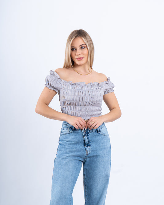 Smocked Off-Shoulder Crop Top