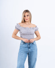 Smocked Off-Shoulder Crop Top