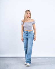 Smocked Off-Shoulder Crop Top
