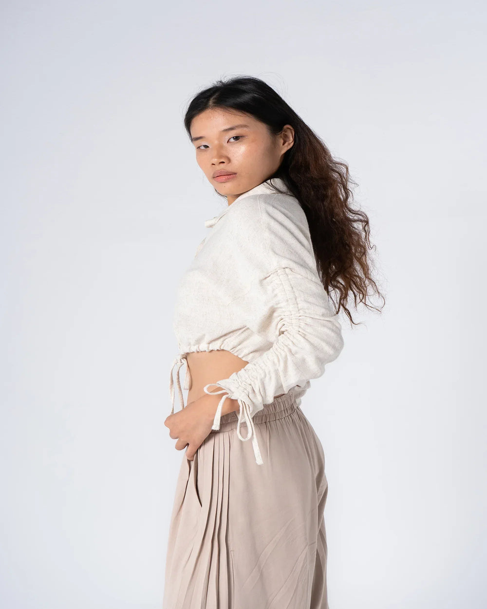 Drawstring Sleeve Blouse - Venti