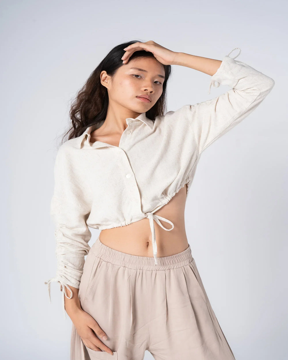 Drawstring Sleeve Blouse - Venti