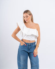 One-Shoulder Ruffle Crop Top