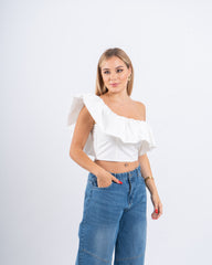 One-Shoulder Ruffle Crop Top
