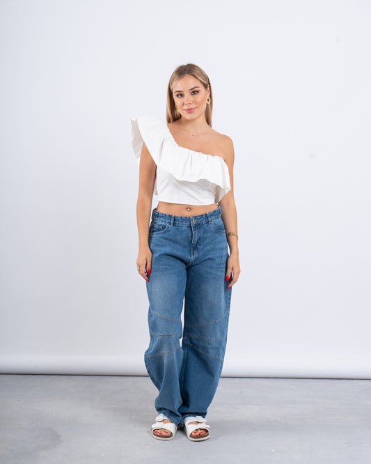 One-Shoulder Ruffle Crop Top