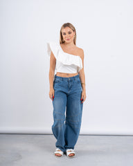 One-Shoulder Ruffle Crop Top