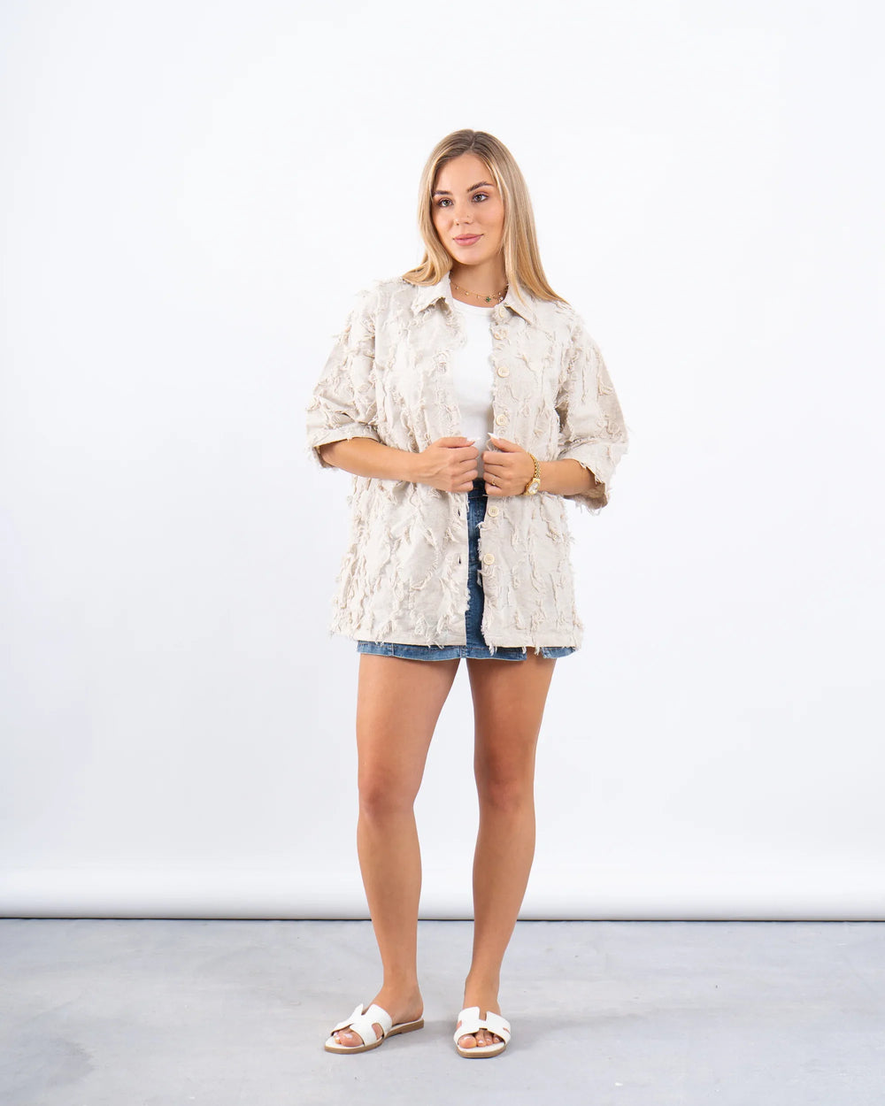 Textured Button-Up Over-Shirt - Venti