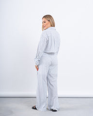 Striped Linen Cropped Shirt & Wide-Leg Pants Set