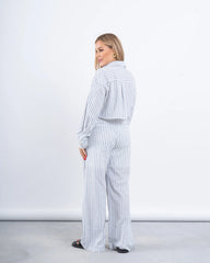 Striped Linen Cropped Shirt & Wide-Leg Pants Set - Venti