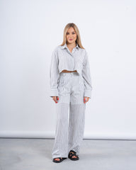 Striped Linen Cropped Shirt & Wide-Leg Pants Set