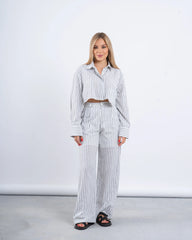 Striped Linen Cropped Shirt & Wide-Leg Pants Set - Venti