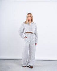 Striped Linen Cropped Shirt & Wide-Leg Pants Set