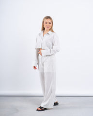 Striped Linen Cropped Shirt & Wide-Leg Pants Set