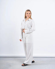 Striped Linen Cropped Shirt & Wide-Leg Pants Set - Venti