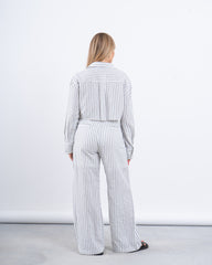 Striped Linen Cropped Shirt & Wide-Leg Pants Set