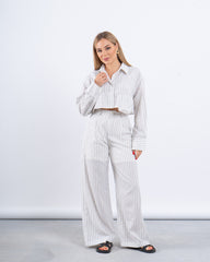 Striped Linen Cropped Shirt & Wide-Leg Pants Set