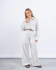 Striped Linen Cropped Shirt & Wide-Leg Pants Set - Venti