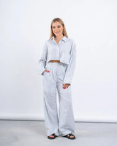 Striped Linen Cropped Shirt & Wide-Leg Pants Set - Venti