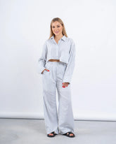 Striped Linen Cropped Shirt & Wide-Leg Pants Set - Venti
