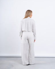 Striped Linen Cropped Shirt & Wide-Leg Pants Set