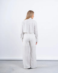 Striped Linen Cropped Shirt & Wide-Leg Pants Set - Venti
