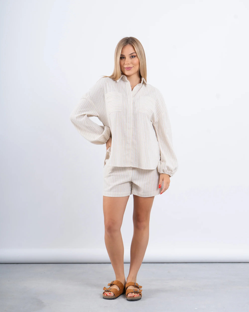 Striped Linen Overshirt & Shorts Set - Venti