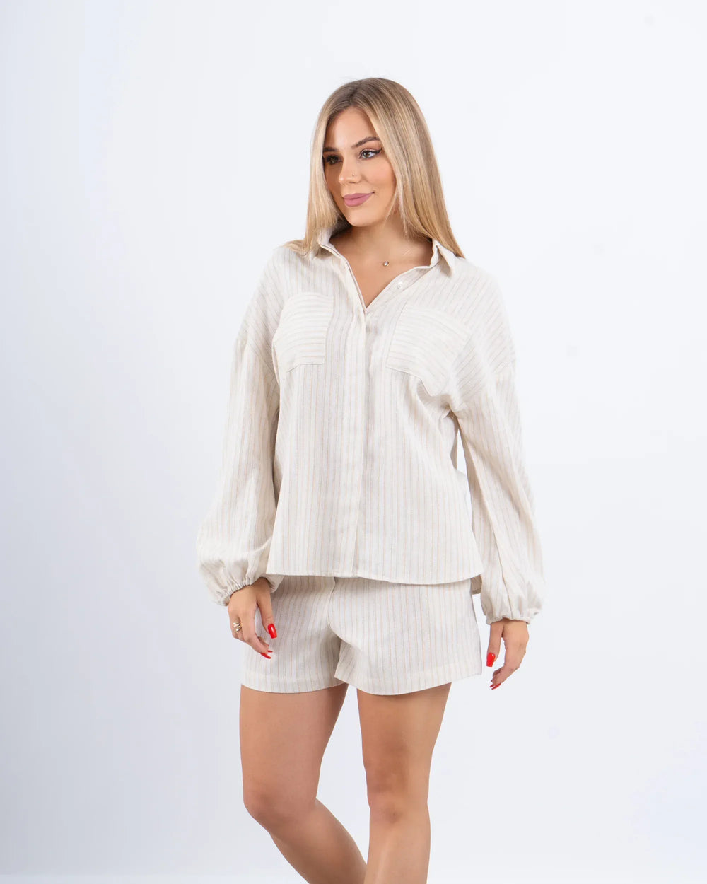 Striped Linen Overshirt & Shorts Set - Venti