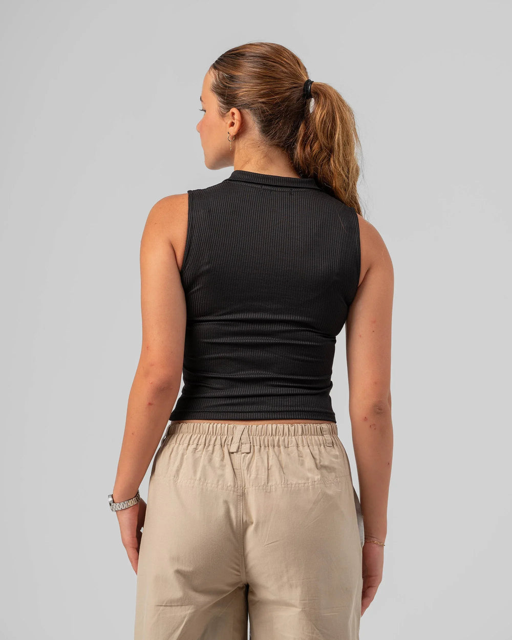 Zip Up Ribbed Polo Top - Venti