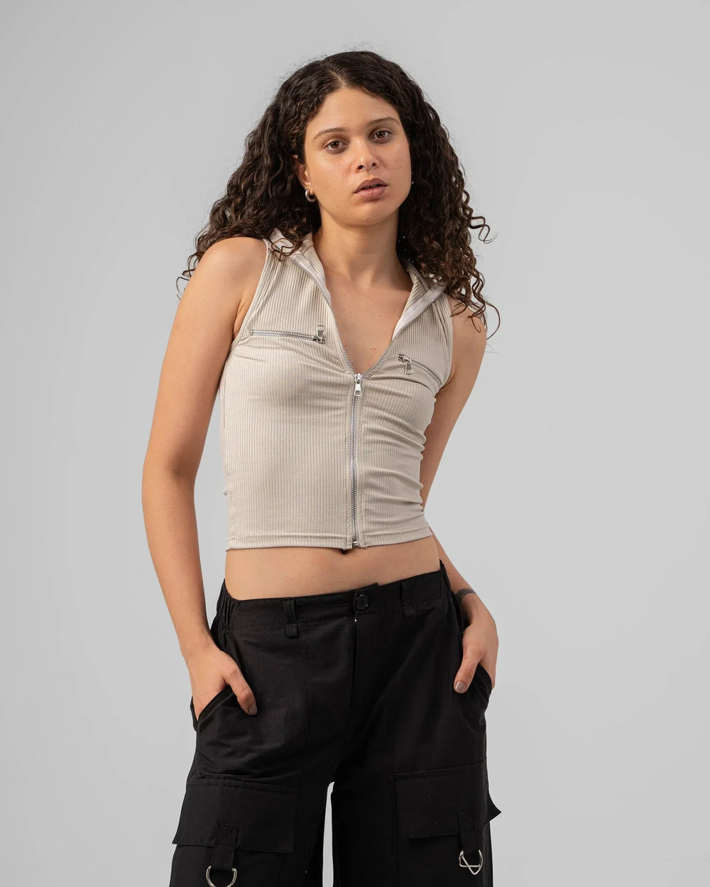 Zip Up Ribbed Polo Top - Venti